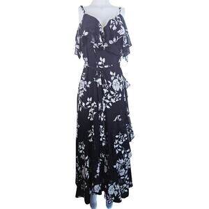 City Chic Gorgeous True Wrap Black White Floral Women's Maxi Dress M 18